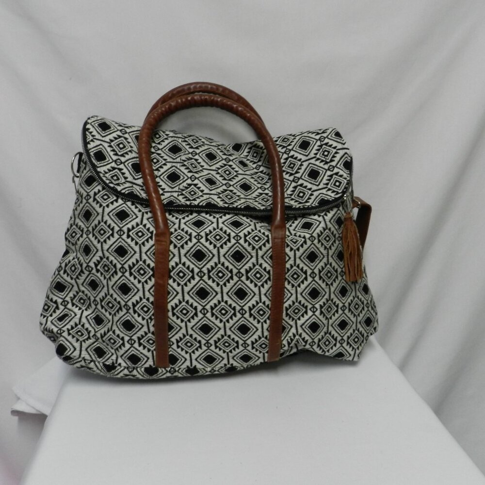 Anthropologie Mercado Global Large handbag weekender bag foldover Fabric Leather